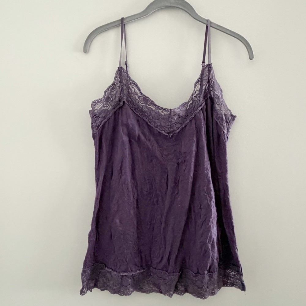 Purple Lace Trim Crinkle Camisole V-Neck Tank Top Y2K Indie Sleeze Festival - Picture 8 of 8